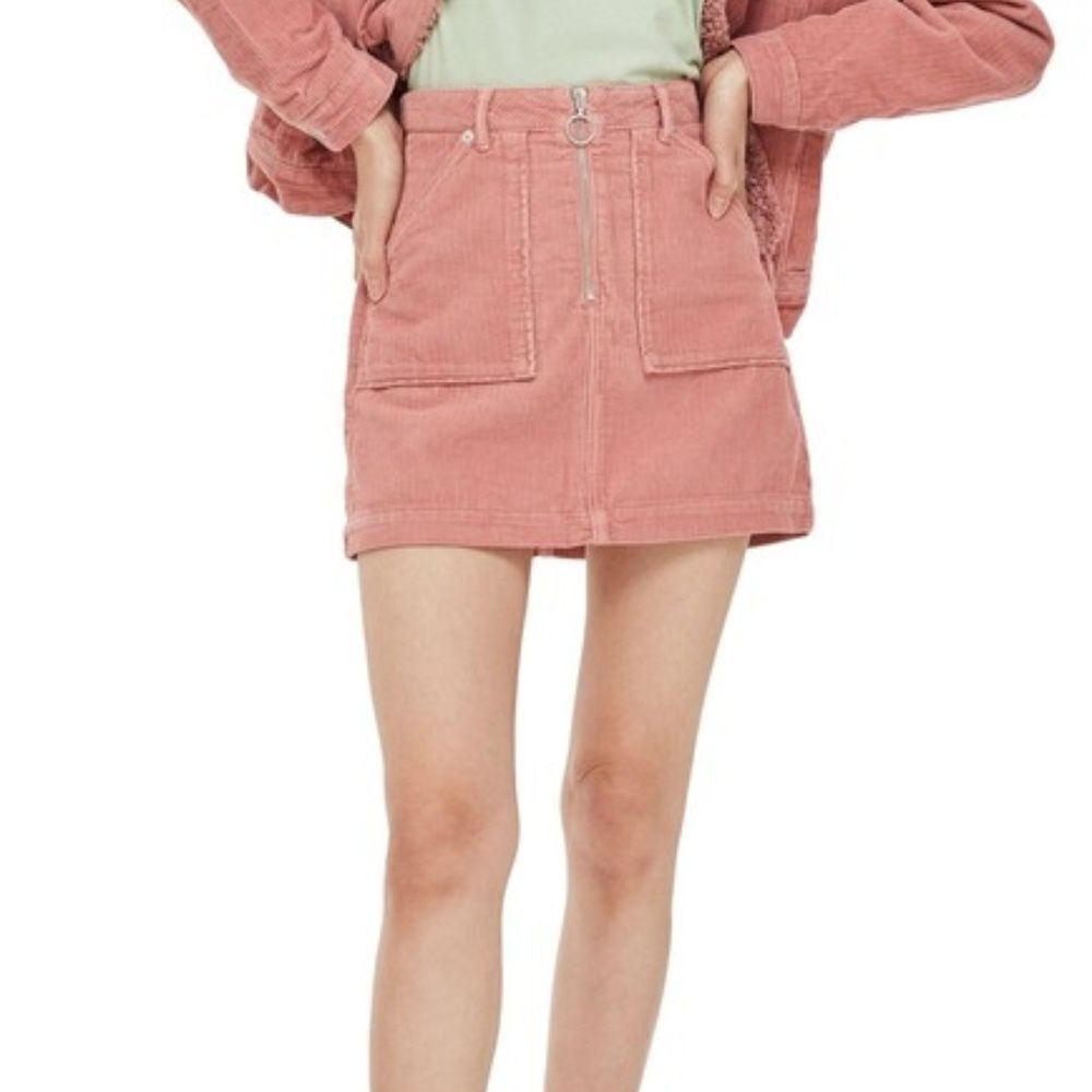 Topshop front Zip Corduroy Miniskirt Pink 8